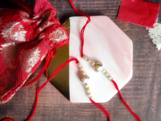 Beaded Embellished Rakhi-Pearl White