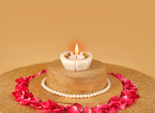 Marble & Brass Lotus Diya