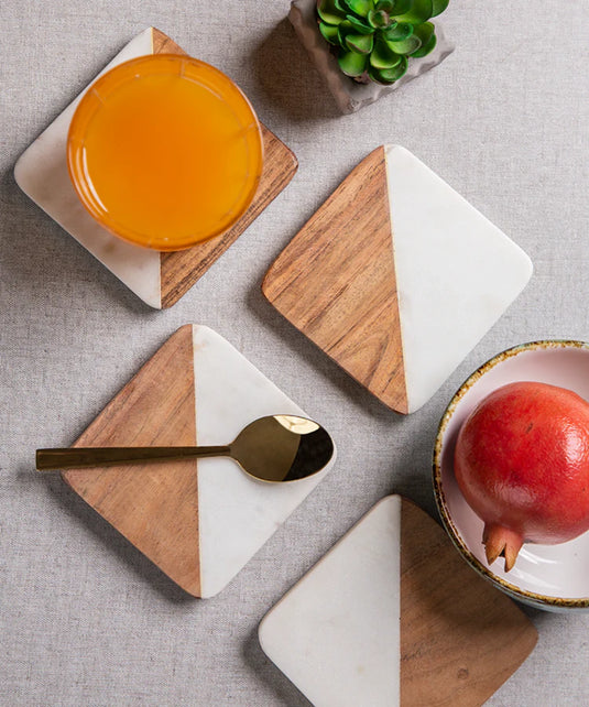 Linea Marble Wood Coasters