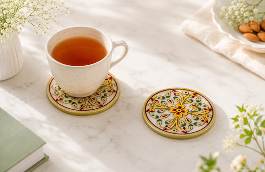 Gulzar Hand-Painted Marble Coaster Set