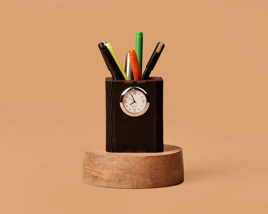 Executive Desk Pen Stand with Clock