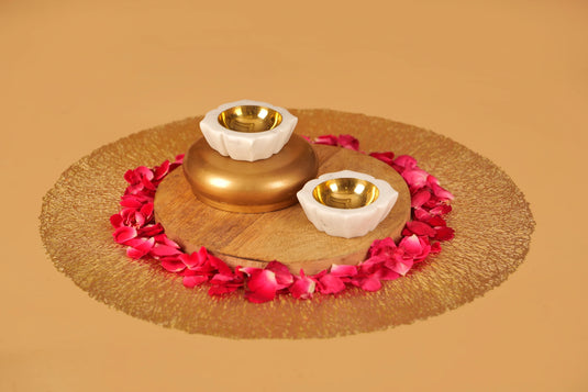 Marble & Brass Lotus Diya