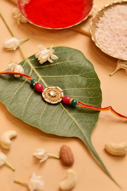 Oval Kundan Beaded Rakhi