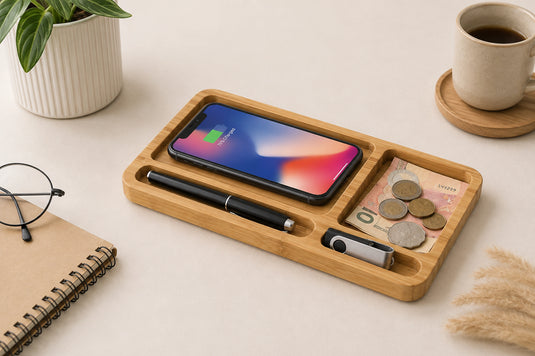 Grove Wooden Desk Organiser with Wireless Charger